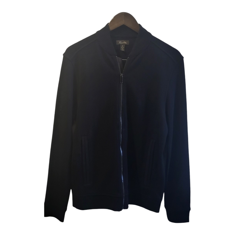 Tasso Elba,Men's Black/Sweater, Full Zip,‎ Faux Suede Design By Zipper, Size S